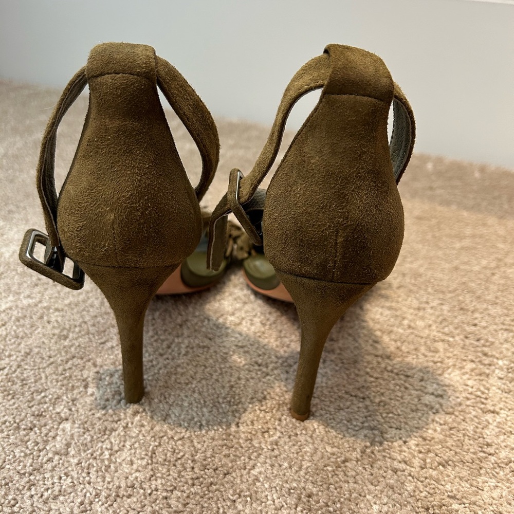 Joie Flirty Fringe Olive Green Suede Sandals - Picture 6 of 10